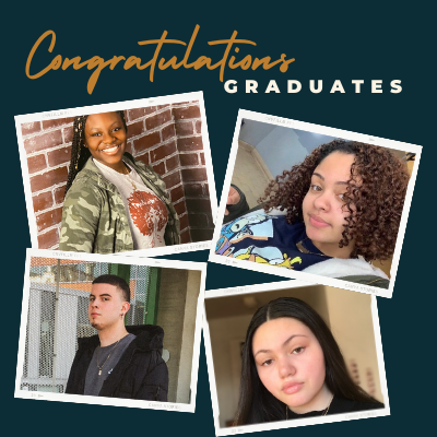 "Congratulations Graduates" with photo of four grads