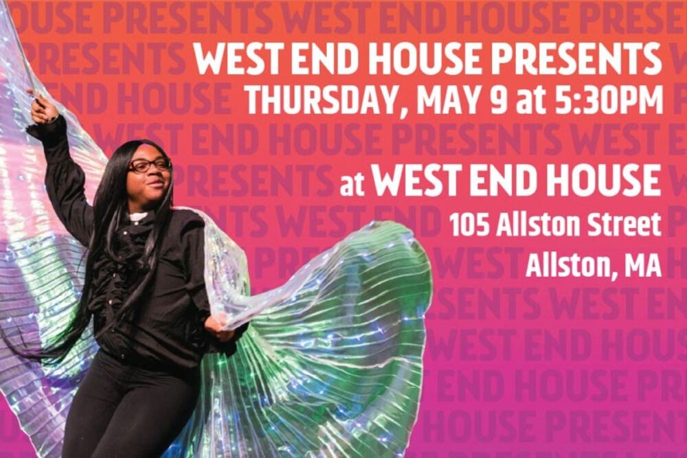 An announcement for West End House's 2024 Annual Celebration, on the announcement a teen member is captured in a dynamic dance pose, exuding energy and happiness.